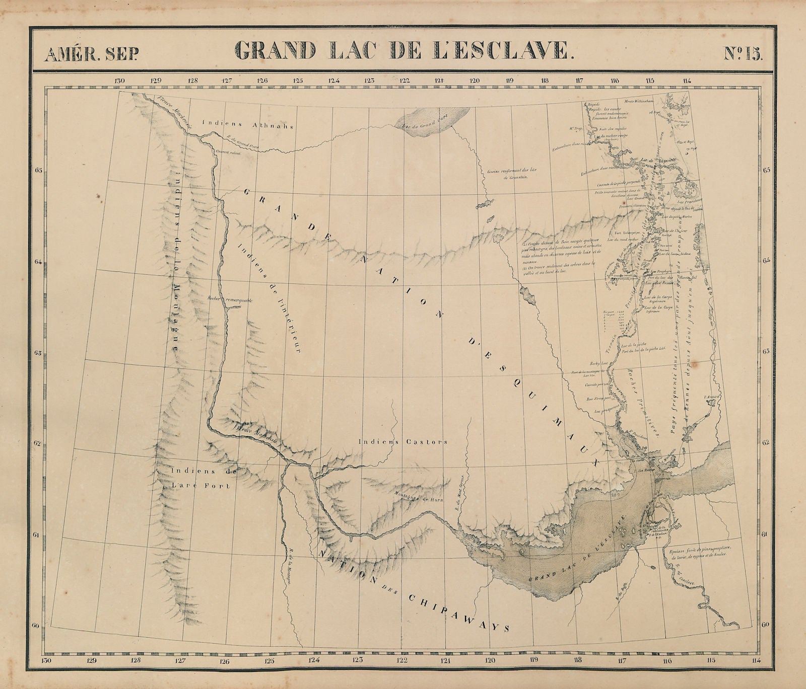 Amér. Sep. Grand Lac de l'Esclave #15. Great Slave Lake. VANDERMAELEN 1827 map